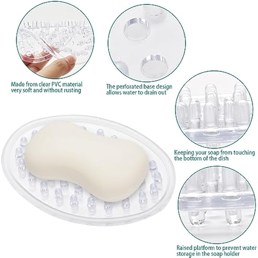 2 Pieces Plastic Soap Dish Clear Bar Holder Tray Self Draining Soap Saver with Holes Soap Container for Bathroom Counter, Kitchen