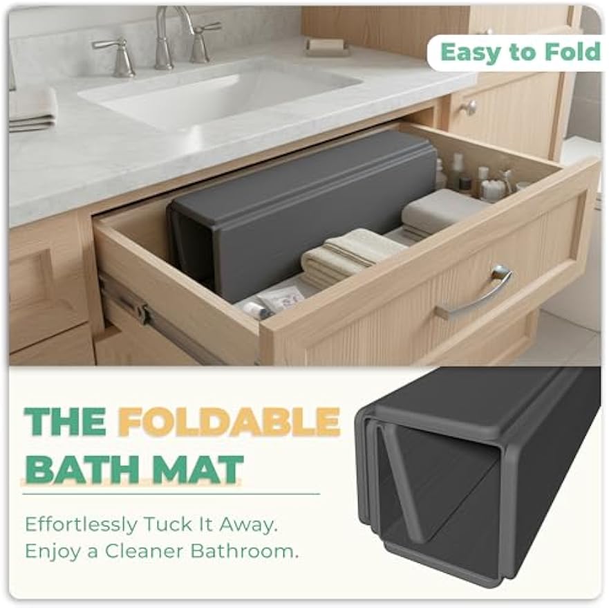 SYIPO Stone Bath Mat - Non-Slip Foldable Diatomite Bath Mat 23.6 x 15.3”, Super Absorbent & Quick Drying Bathroom Mat | Easy to Clean Shower Floor Mat, Dark Gray