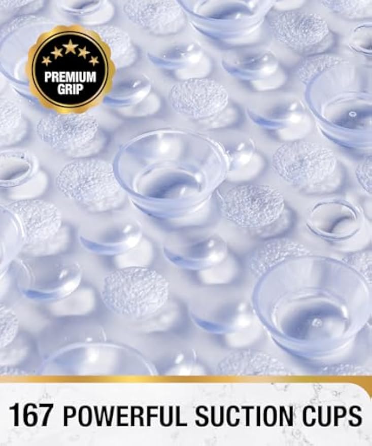 HITSLAM Bathtub Mat Non Slip, 27x15 Inch Bubble Oval Bath Tub Mat for Bathroom, Machine Washable Shower Mat with Suction Cups and Drain Holes, Clear