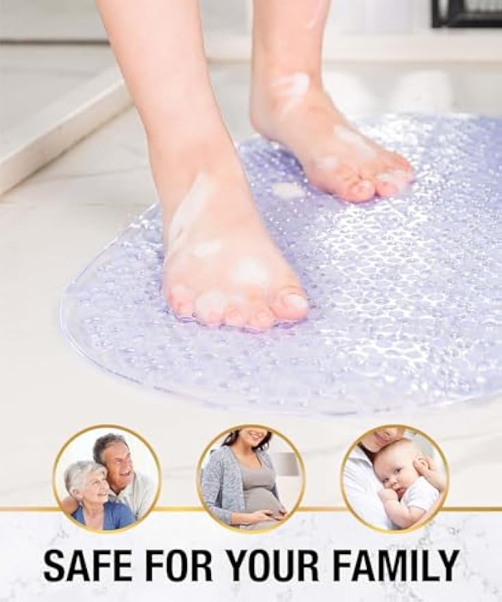 HITSLAM Bathtub Mat Non Slip, 27x15 Inch Bubble Oval Bath Tub Mat for Bathroom, Machine Washable Shower Mat with Suction Cups and Drain Holes, Clear