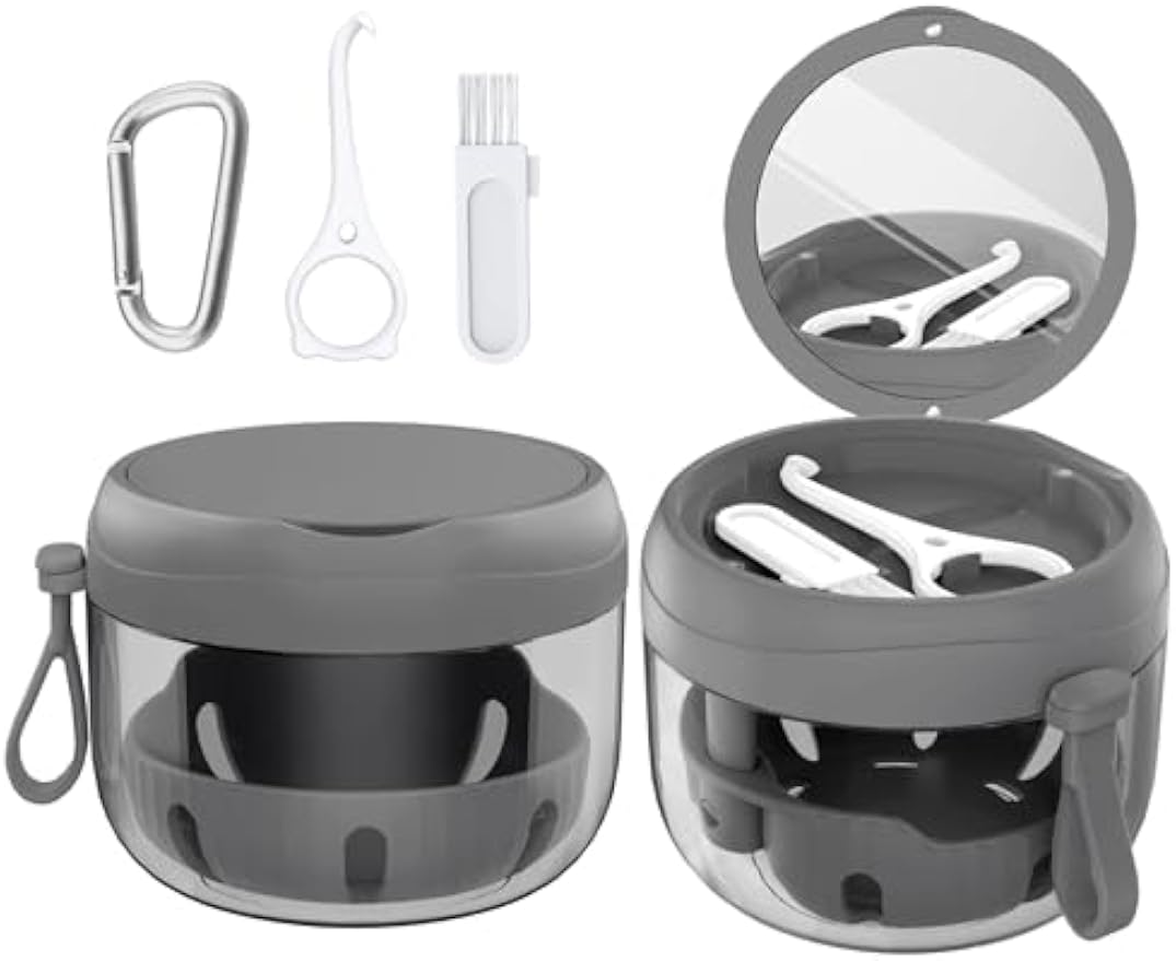 Denture Bath Box Cup, Leak Proof Denture Cup Kit Portable Retainer Case for Travel, Denture Case Cleaning Care for Dentures Aligner Mouth Guard with Denture Brush,Strainer, Removal Tool and Mirror