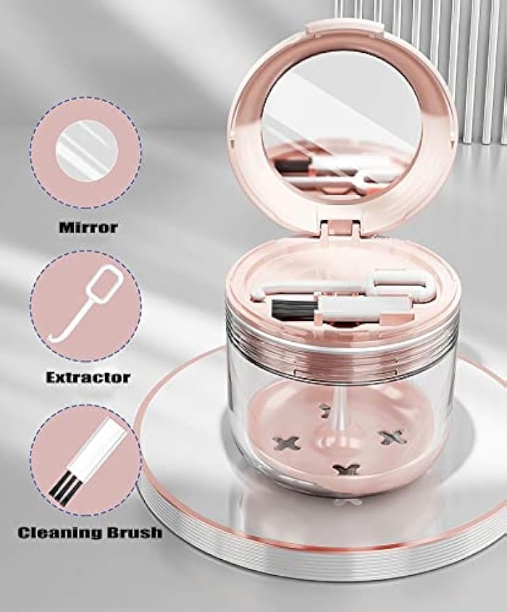 MURRI&MURRDI Retainer Mouth Guard Soak Container Box, Denture Bath Case with Strainer Basket, Braces Cleaner Cup Leak Proof, Travel Cleaning Storage Holder for Aligners Dental, Pink