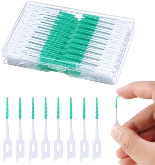 220 PCS Dental Floss Picks, Soft Toothpicks Brush for Teeth, Green | Silicone interdental Brush, Floss Picks for Teeth Cleaning, Toothpicks Brush Between Teeth, Tooth Flossing Brush with Case