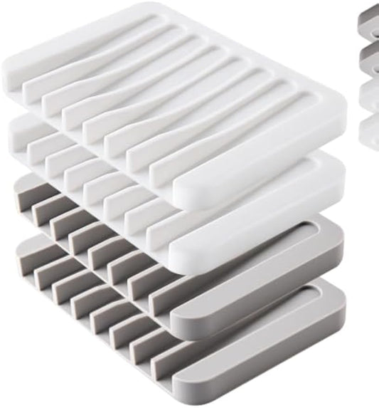 4PCS Self-Draining Silicone Bar Soap Dish and Holders for Shower | Easy Clean, Can Extend Soap Life, Premium Sponge Holder for Sink, Kitchen, Bathroom, or Counter, Soap Tray for Shower