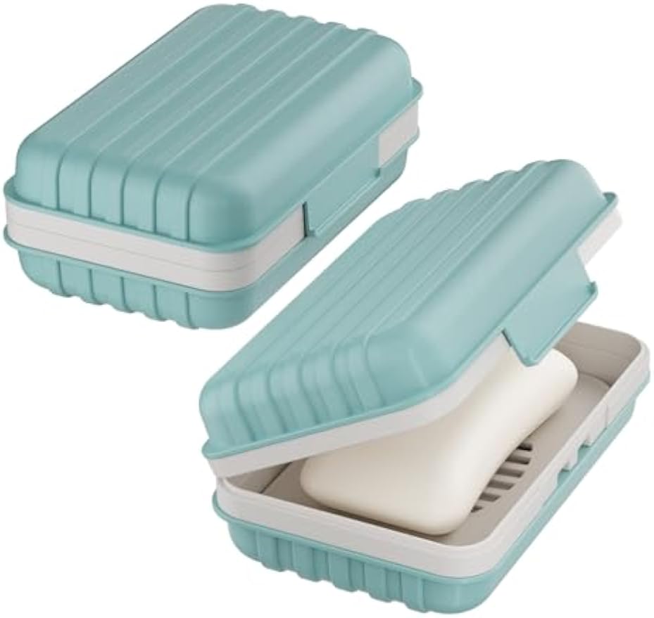 Quatish Leakproof Bar Soap Holder Dish with Lid for Shower, Portable 1 Pack Travel Soap Case Box for Gym, Camping, Hiking, Outdoor Use, Travel Size Toiletries Essentials, Keeps Soap Dry, Blue