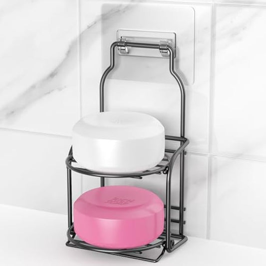 2-Tier Shower Soap Shampoo Bar Holder, Self Adhesive & Freestanding Draining Soap Dish Caddy for Bathroom Kitchen Wall Accesories, Apartment Essentials Decor