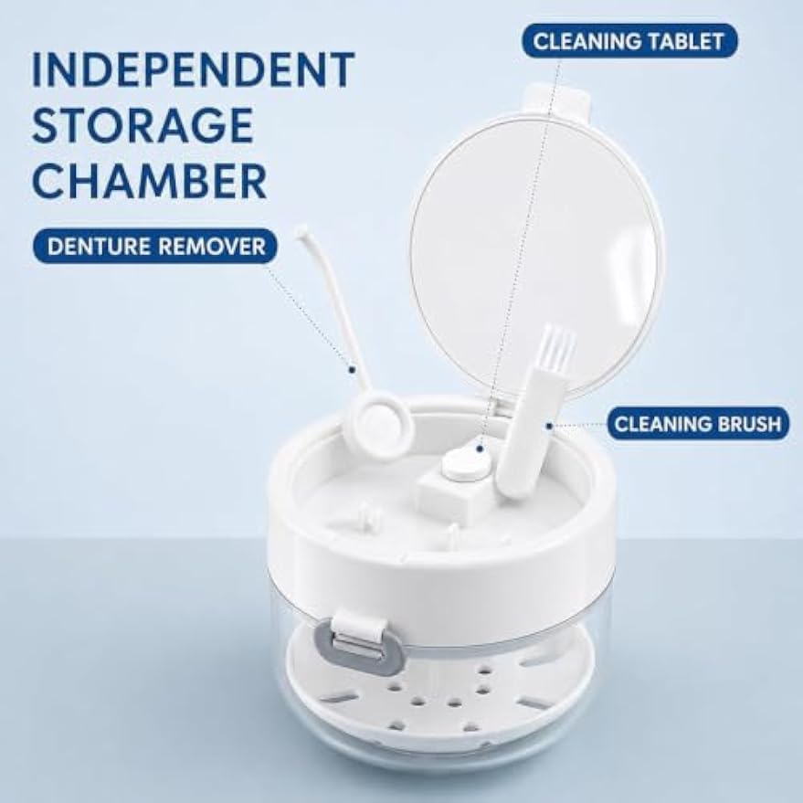 3-in-1 Retainer Case with Mirror & Cleaning Brush, Leak-Proof Aligner Storage Box with Auto-Rising Bath, Strainer Basket & Remover Tool, Portable Dental Travel Kit for Daily Care (White)