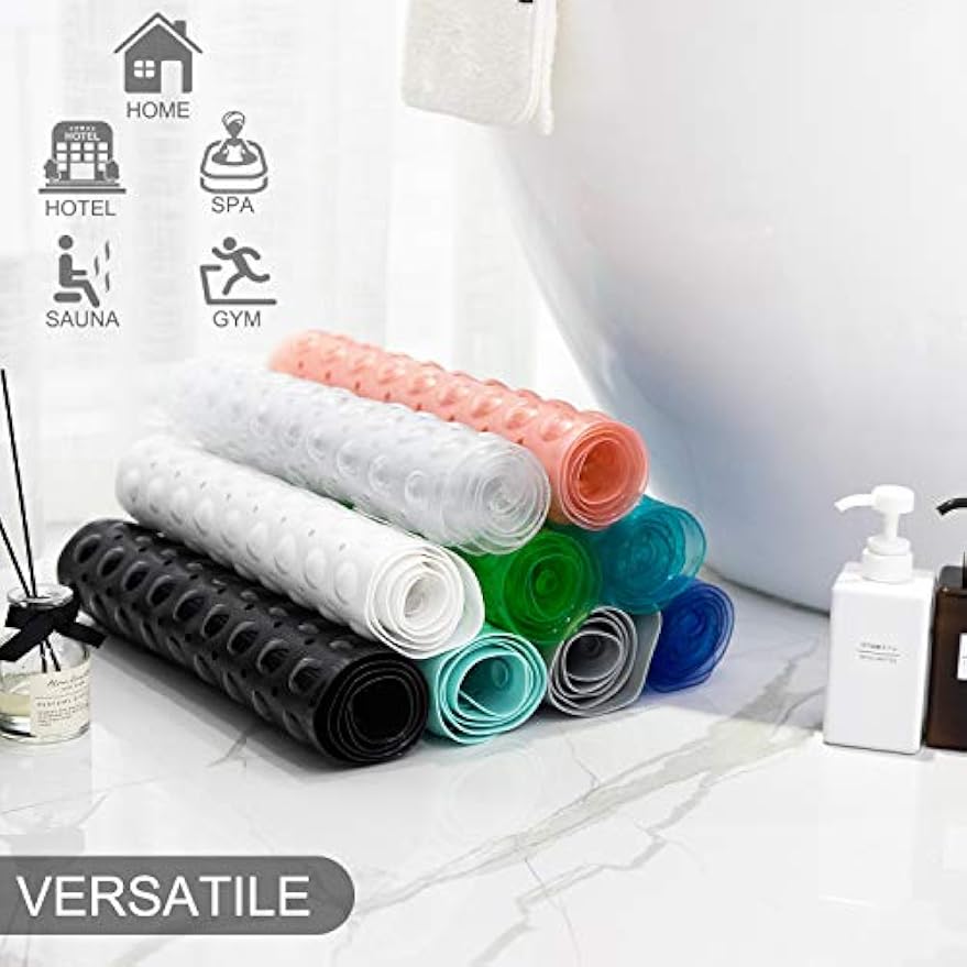 TEESHLY Bathtub Mats for Shower Tub, Extra Long Non-Slip 39 x 16 Inch Bath Mat with Drain Holes and Suction Cups, BathMat for Bathroom with Machine Washable (Clear Grey)
