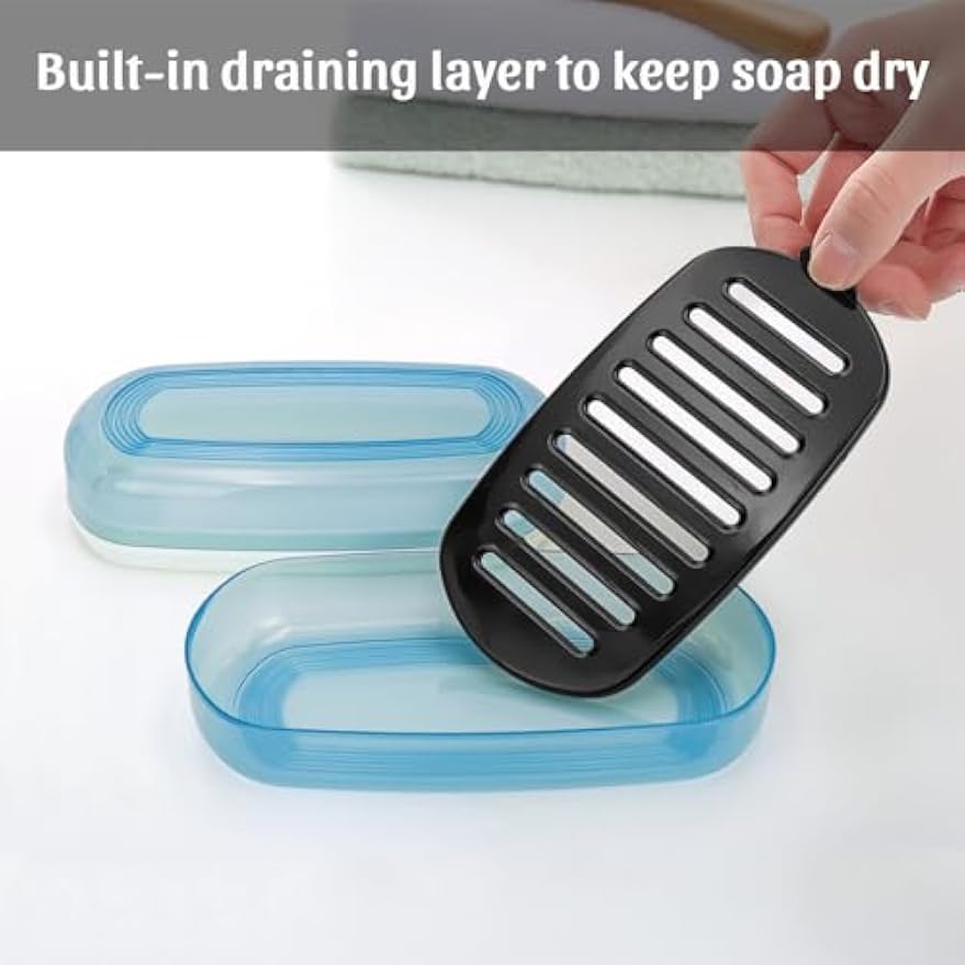 OZNER Clear Travel Soap Case Compatible with Kitsch - Leak-Proof Multi-Use Soap Holder with Draining Layer for Shampoo Bars, Conditioner Bars & Soap (Blue,1 Pack)