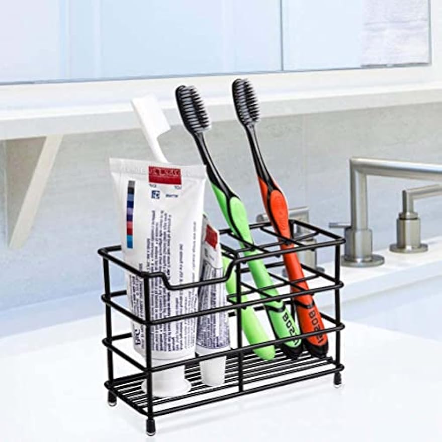 Toothbrush Holders for Bathroom, Stainless Steel, Black | 7-Slot, Organizer
