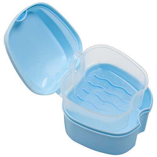 Coolrunner Denture Case, Denture Cup with Strainer, Denture Bath Box False | Teeth Storage Box with Basket Net Container Holder for Travel, Retainer Cleaning (Green)
