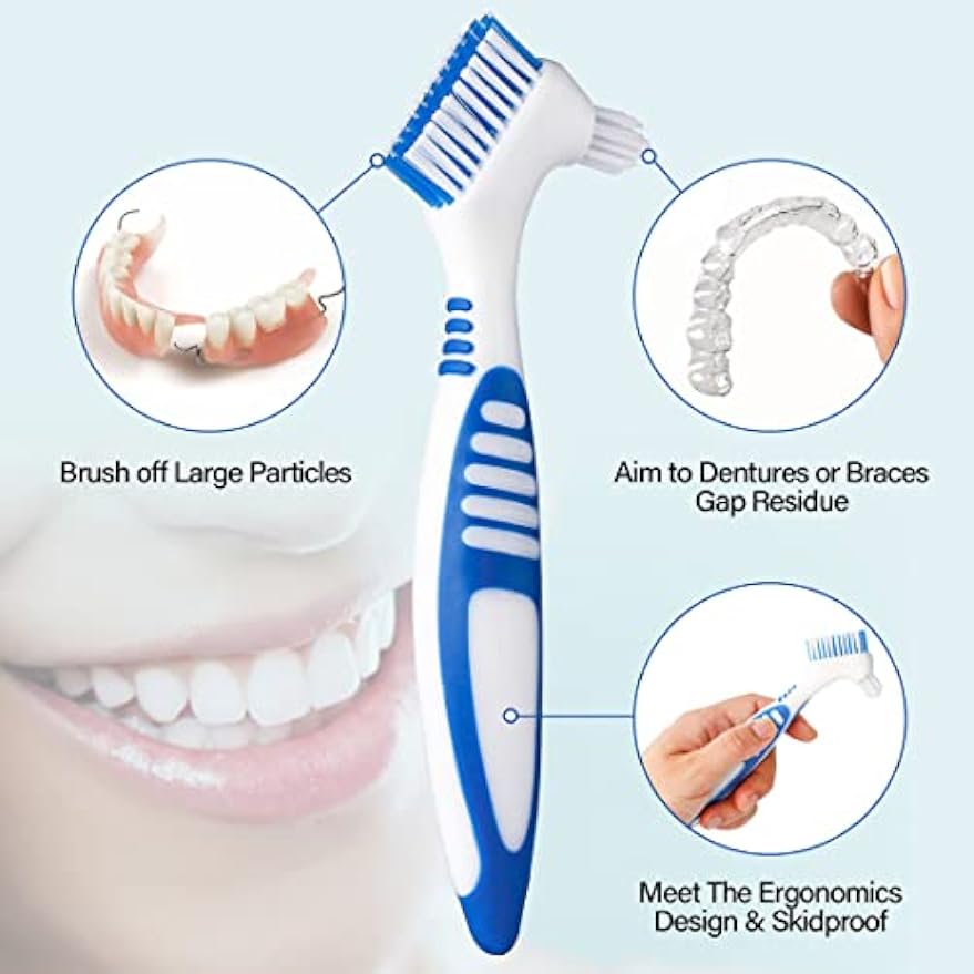 Anbbas 2pcs Denture Brush with Portable Toothbrush Cup for Oral Appliance | Double Bristle Dental Cleaning Care Brush