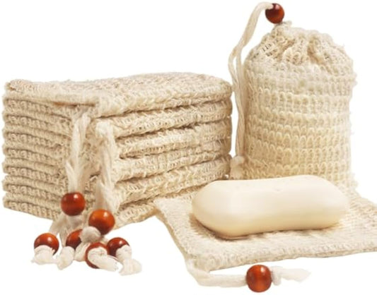 Natural Sisal Soap Saver Bag for Soap Bar Organic Soap Pouch for Exfoliating Lathers and Air Dry Soap Bar Shower Soap Saver Bag (8 Pcs)