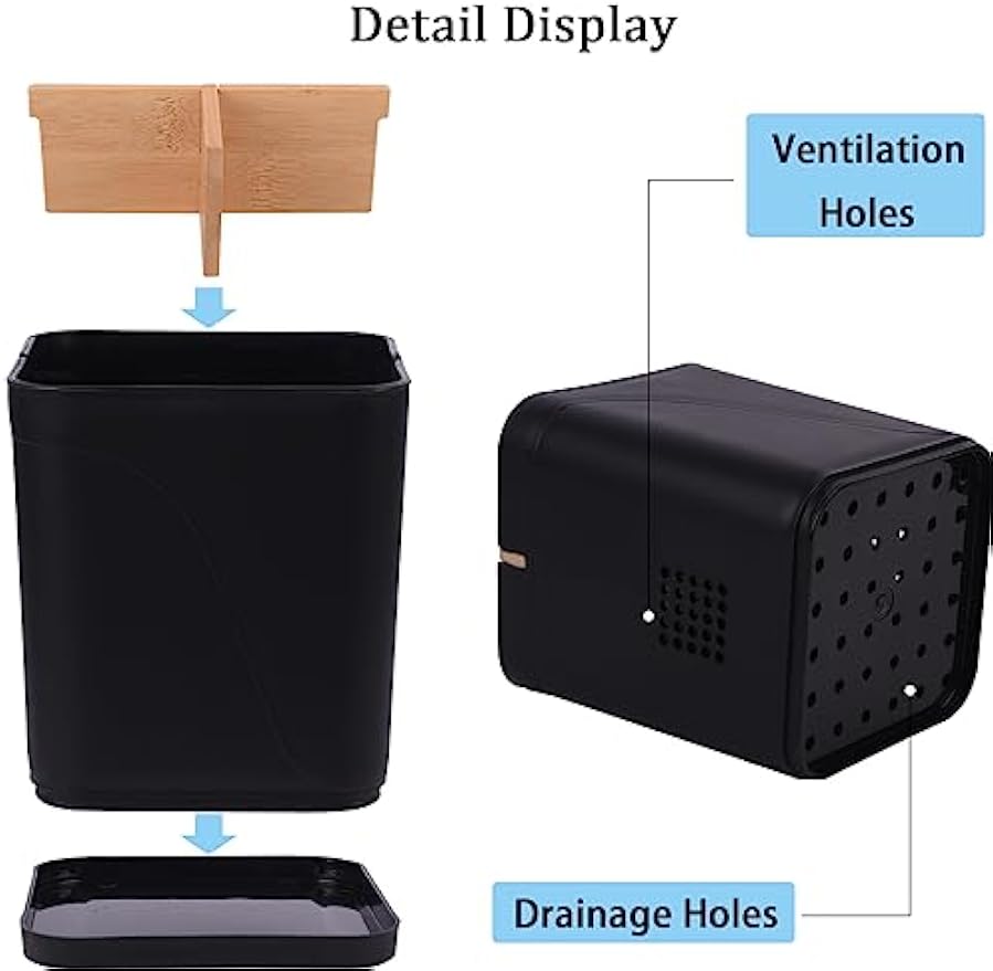 Electric Toothbrush Holder Tooth Brush and Toothpaste Organizer, Black | 3 Slots, Drainage Holes, Removable Bamboo Divider, Ventilation Design, Space-Saving, for Bathroom Countertop, Shower, Vanity