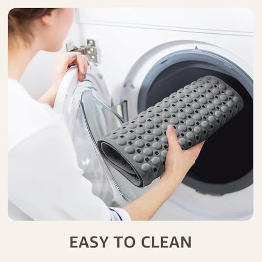 OTHWAY Bath Tub Shower Mat Non Slip, Bathtub Floor Liner Mats for Inside Shower Bathroom, Suction Cups and Drain Holes for Feet Scrubbing, Machine Washable, Soft on Feet, 35x16 Inch, Grey