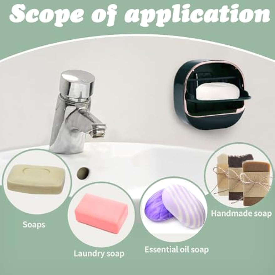 ASTIMESA 2 Packs Waterproof Wall-Mounted Soap Dishes Box, Adhesive Plastic Soap Holder with Drain Lid Tray for Bar Bathroom Shower Keep Dry Flip Self Draining White & Dark Blue