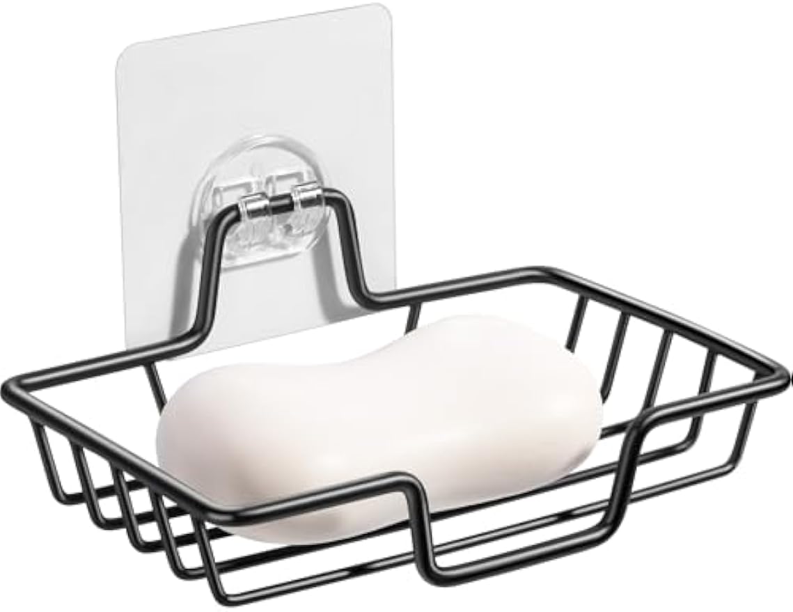 Bar Soap Holder for Shower Strong Adhesion & Easy Removal Soap Dish Black | Stainless Steel Sturdy Build Soap Dish for Shower Wall Mounted Soap Caddy Sponge holder for Bathroom & Kitchen Organizer