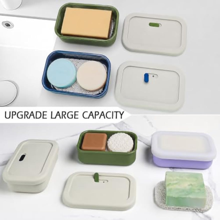 AIDIMMING Large Shampoo Bar Travel Case, Silicone Travel Soap Case, Green | Travel soap container for shampoo & conditioner bars; closeable vent, raised drain tray, fits one large bar, gym camping