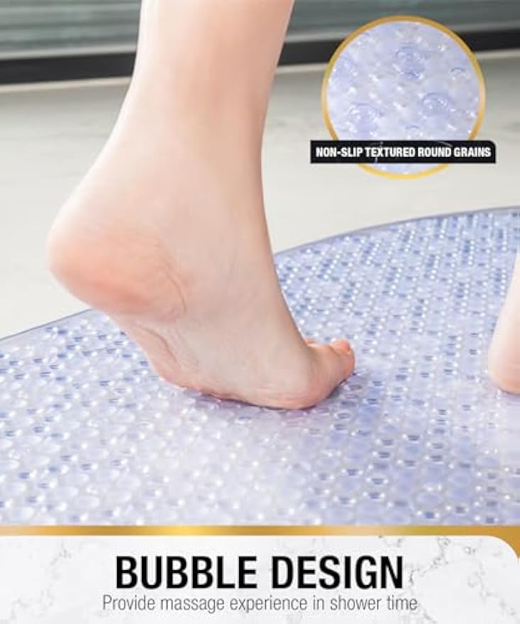 HITSLAM Bathtub Mat Non Slip, 27x15 Inch Bubble Oval Bath Tub Mat for Bathroom, Machine Washable Shower Mat with Suction Cups and Drain Holes, Clear