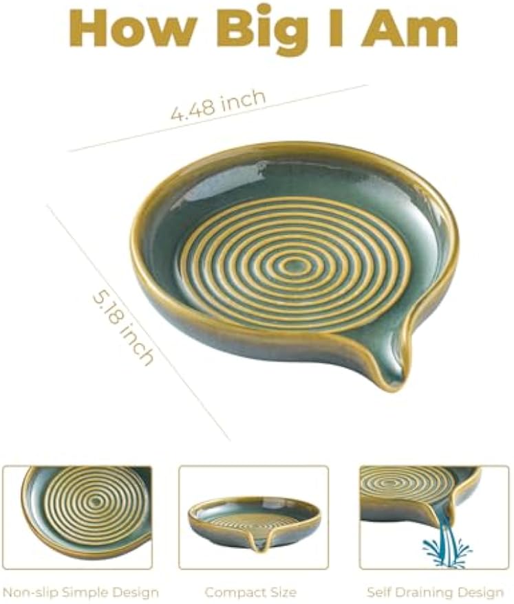Zoeeker Ceramic Soap Dish, Self Draining Soap Holder Round Bar Soap Dish | Bar Soap Saver Soap Tray with Drainage for Shower Bathroom Kitchen Counter, Keep Soap Bar Dry, Easy to Clean, Blue and Green