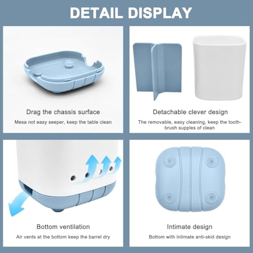Toothbrush Holder for Bathroom,Plastic Detachable for Easy Cleaning Multi-Functional Storage,3 Slots Anti-Slip Electric Toothbrush and Toothpaste Organizer Caddy for Bathroom Vanity,Countertop (Blue)