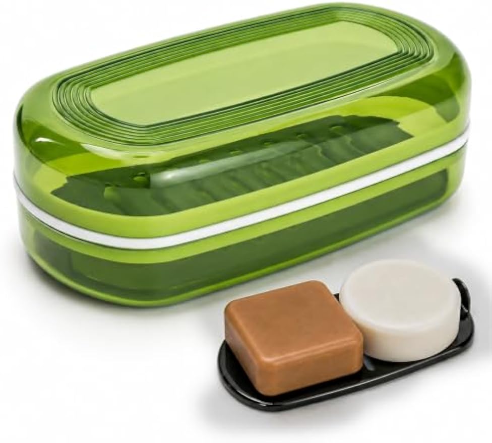 AIDIMMING Shampoo Bar Holder & Large Travel Soap Case with Drain Tray | Shampoo bar travel case for shampoo and conditioner bars set or one 10 oz soap bar, with a removable drain tray (Green)
