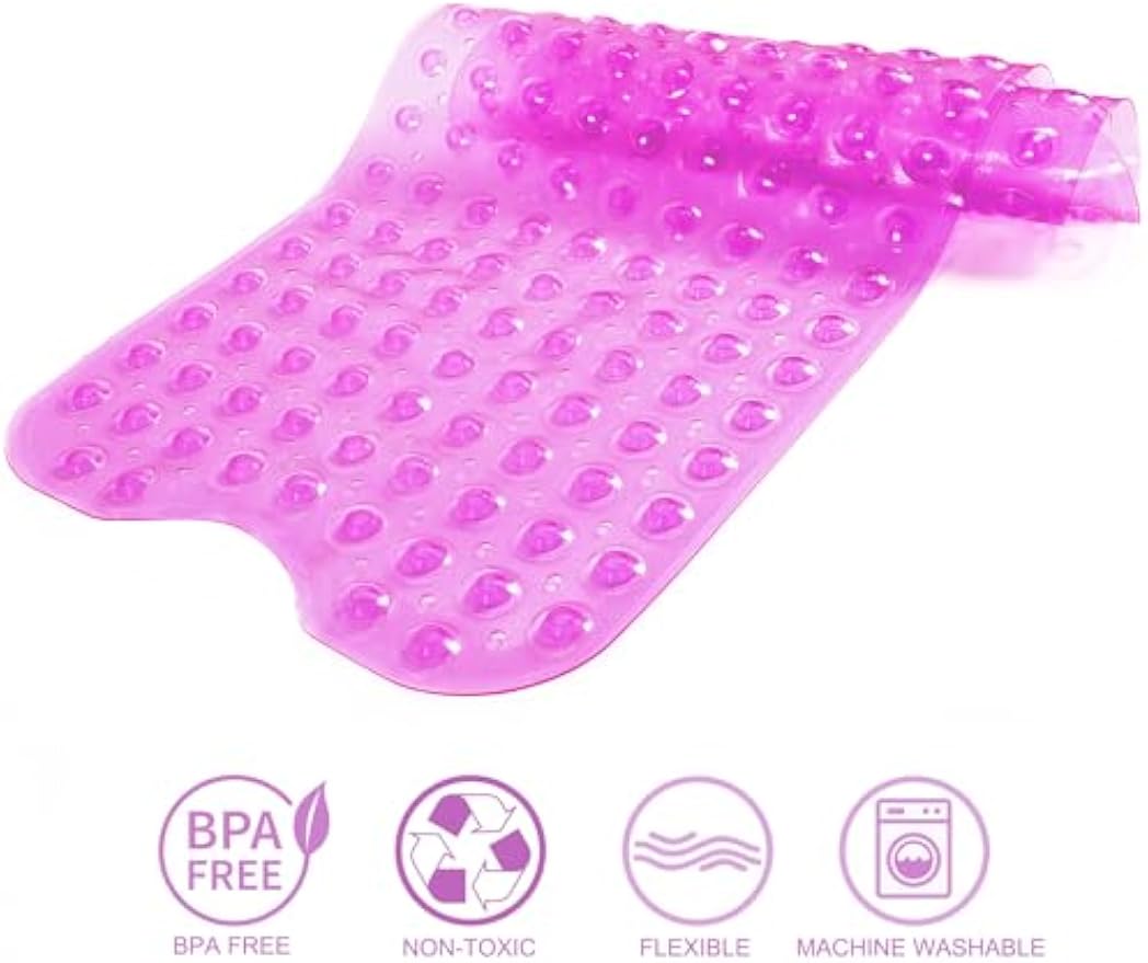 Bathtub Mats for Shower Tub Non-Slip Bath Mat 39 x 16 Inch Extra Long Shower Mat, Bath Tub Mat for Bathroom with Machine Washable, BPA Free for Kids (Clear Hot Pink)