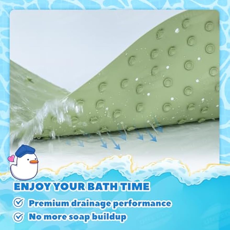 UNEEDE Kids Bathtub Mat Non Slip, Soft Rubber Shower Mat for Toddler | Machine Washable Baby Bath Mat with 100+ suction cups and 50+ Drainage Holes, 30"x18" Cute Frog Design, Baby Bath Essentials