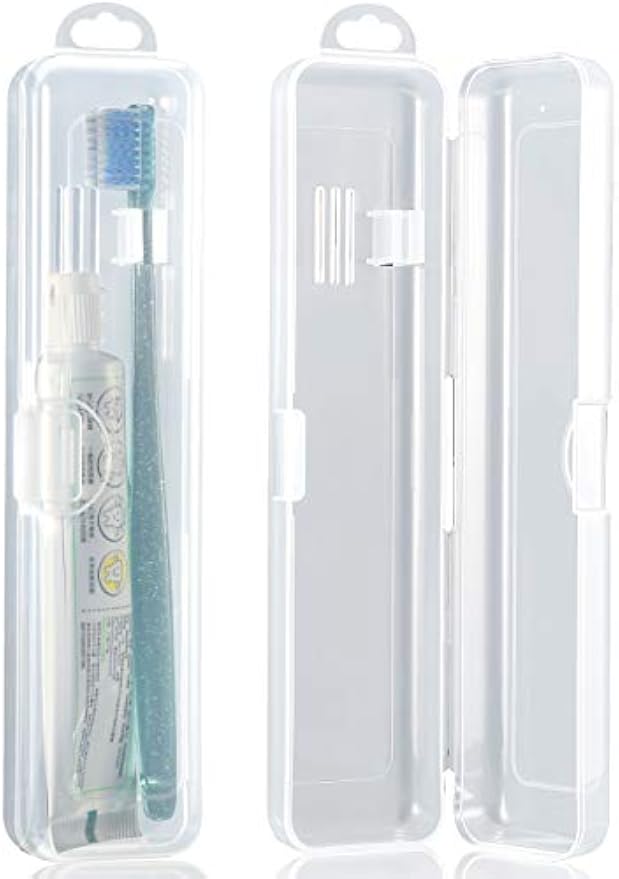 Patelai 2 Pack Toothbrush Case Container for Travel, Clear Portable Holder | Portable Toothbrush Travel Organizer, Fits Toothbrush and Toothpaste, Hard Plastic, Snap Closure, 2 Pack Clear Box