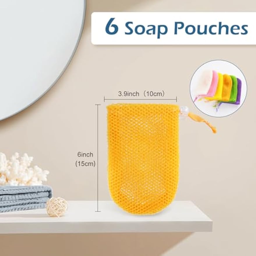 6 Pack Mesh Soap Bags for Soap Bars, Hangable Bar Soap Pouch, Soap Pouch for Shower with Drawstring Closure, Colorful Soap Saver Bag for Body Wash, 3.9 * 6 in