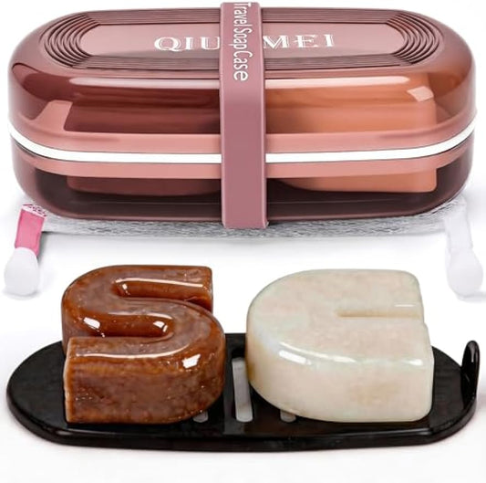 Shampoo Bar Holder and Soap Case | Leakproof Travel Container with Lid & Drain Tray | Includes Silicone Strap and Mesh Soap Bag | for Bathroom, Shower, Camping, Gym Travel (Red, Large)