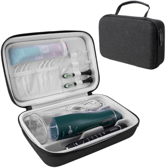 SMYV Water Flosser Travel Case, Portable Cordless Oral Irrigator Travel Organizer with Handle, Hard Eva Storage Bag for Flosser, Electric Toothbrush, Toothpaset and Irrigator Accessories (Black)