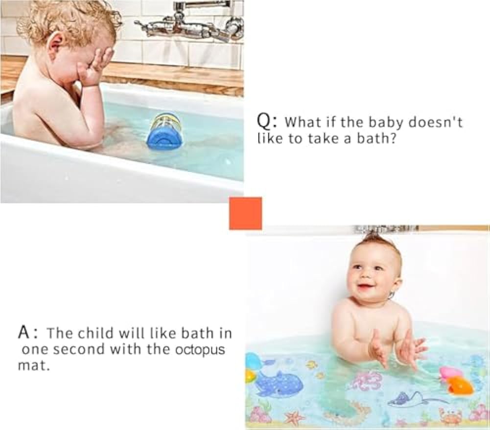 Secopad Bathtub Mat Non Slip, Cute Bath Tub Mat, 27.5" x 15", Pink Octopus | Rectangular, Anti-Slip, Machine Washable, with Drain Holes and Suction Cups,For Bathtub and Shower Floor, for Toddler & Kids