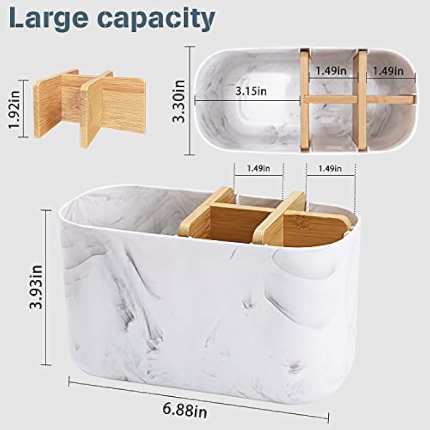 GFWARE Toothbrush Holders for Bathrooms, 5 Slots Bamboo Toothbrush Holder Kids Electric Toothbrush Holder and Toothpaste Holder for Bathroom Countertop Accessories Storage, Marble Toothbrush Organizer | 5 Slots Kids Electric Toothbrush and Toothpaste Hold