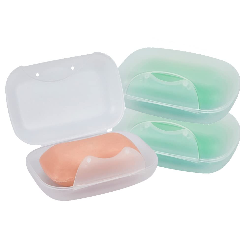 Soap Box Holder, 2-Pack Soap Dish Soap Savers Case Container for Bathroom Camping Gym Vonpri (Clear)