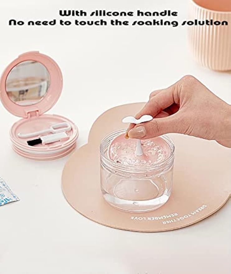 MURRI&MURRDI Retainer Mouth Guard Soak Container Box, Denture Bath Case with Strainer Basket, Braces Cleaner Cup Leak Proof, Travel Cleaning Storage Holder for Aligners Dental, Pink