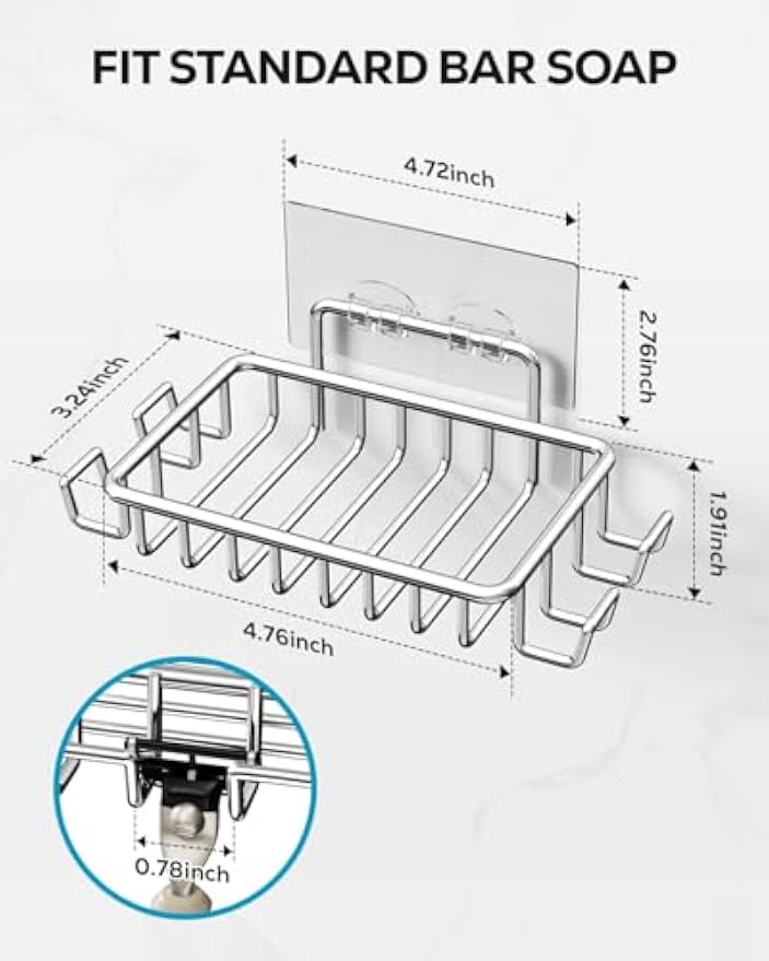 Nieifi Bar Soap Holder for Shower Wall, Adhesive Soap Dish for Bathroom | Stainless steel, razor holder, 4 hooks, soap dish for shower, wall mounted, soap caddy, sponge holder, rustproof, silver