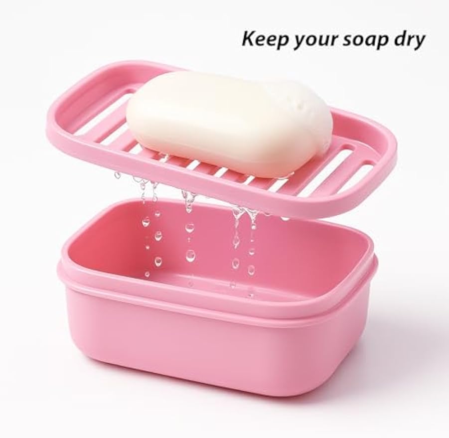 3 Pack Travel Soap Case with Lid, Leakproof Travel Soap Container, Portable Soap Holder with Removable Drain Tray for Home, Bathroom, Hiking, Camping, Outdoor (Blue, Pink, Green-n)