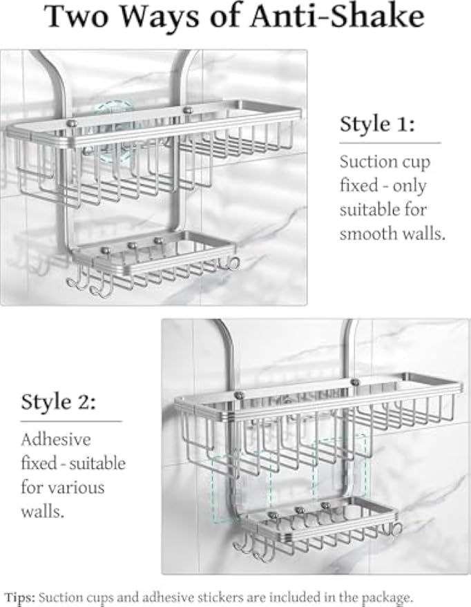 YASONIC Never Rust Shower Caddy Hanging, Aluminum Shower Racks for Inside Shower, 3-Tier Shower Organizer Hanging Over Shower Head with Hooks and Soap Holder, Silver