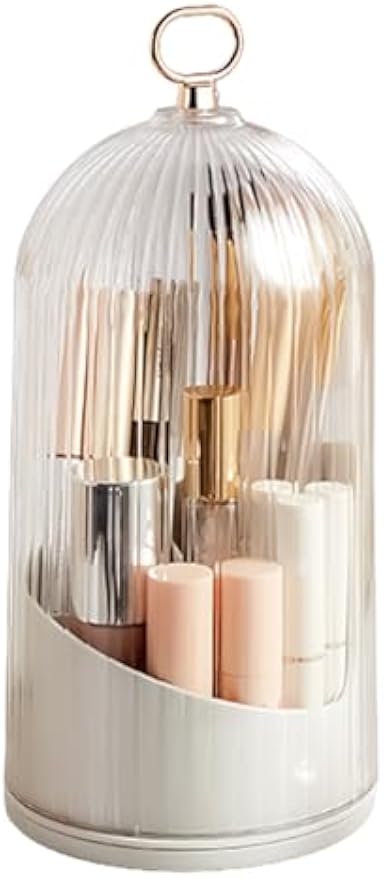 Rotate Toothbrush Holder with Cover, Transparent PC Cosmetic Makeup Organizer, Countertop Vanity Storage Caddy, Dustproof Enclosed Box for Toothbrush, Toothpaste & Toiletries