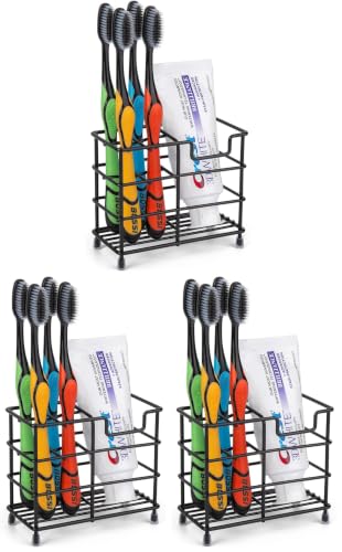 Toothbrush Holders for Bathroom, Stainless Steel, Black | 7-Slot, Organizer