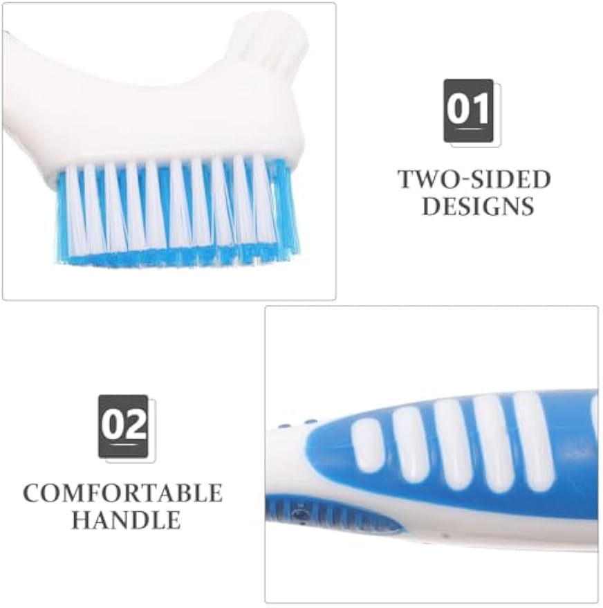 Healeved Denture Brush Set with Travel Case Double-Sided False Teeth Toothbrush Compact Storage Box for Oral Care Portable 6.3X2X0.8 Inches