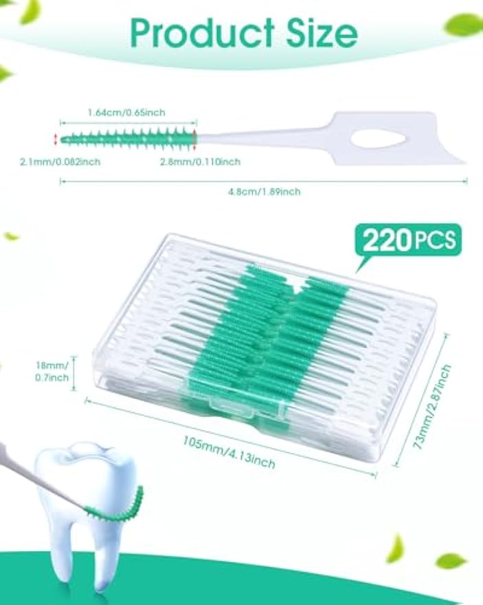 220 PCS Dental Floss Picks, Soft Toothpicks Brush for Teeth, Green | Silicone interdental Brush, Floss Picks for Teeth Cleaning, Toothpicks Brush Between Teeth, Tooth Flossing Brush with Case