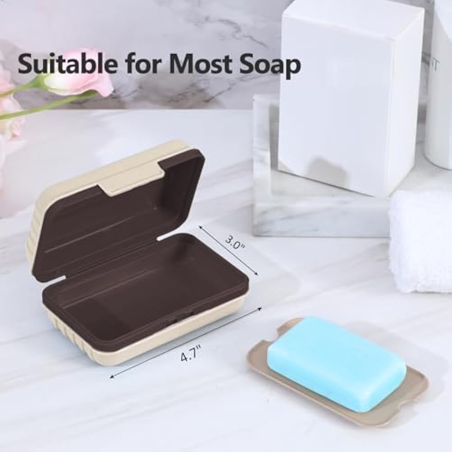 Quatish Leakproof Bar Soap Holder Dish with Lid for Shower, Portable 1 Pack Travel Soap Case Box for Gym, Camping, Hiking, Outdoor Use, Travel Size Toiletries Essentials, Keeps Soap Dry, Brown