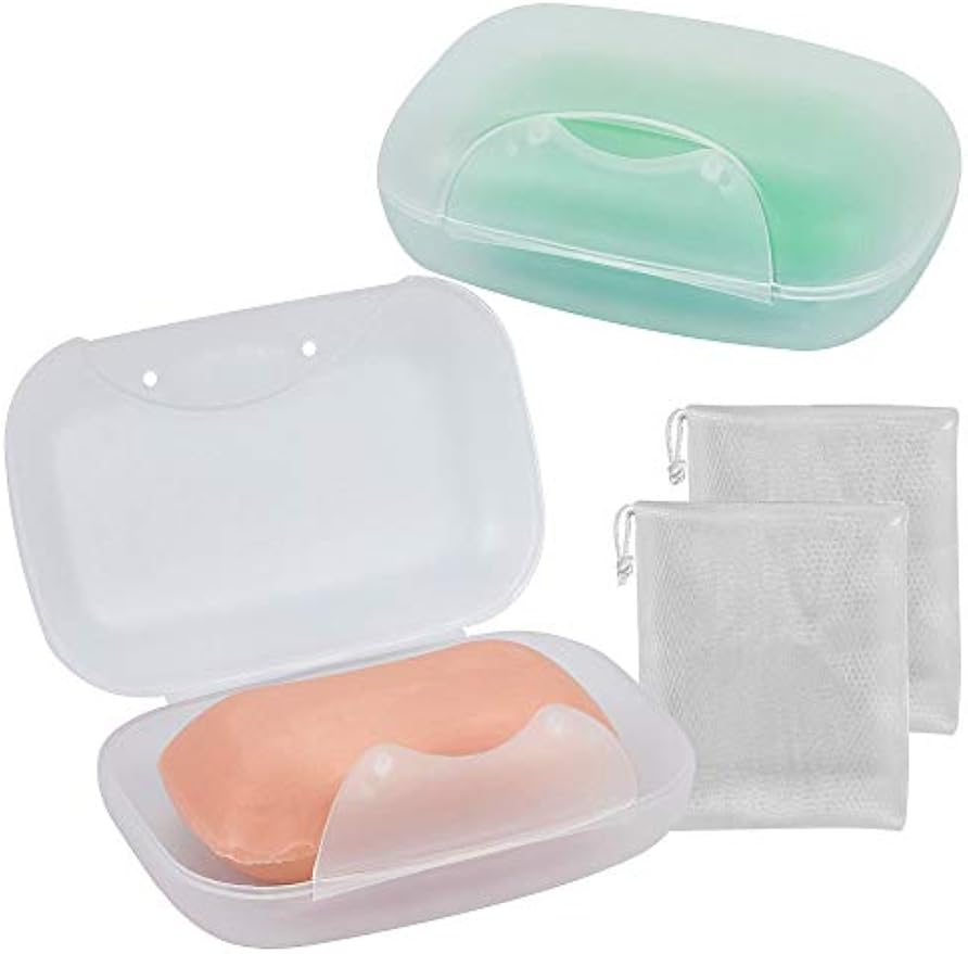 Soap Box Holder, 2-Pack Soap Dish Soap Savers Case Container for Bathroom Camping Gym Vonpri (Clear)