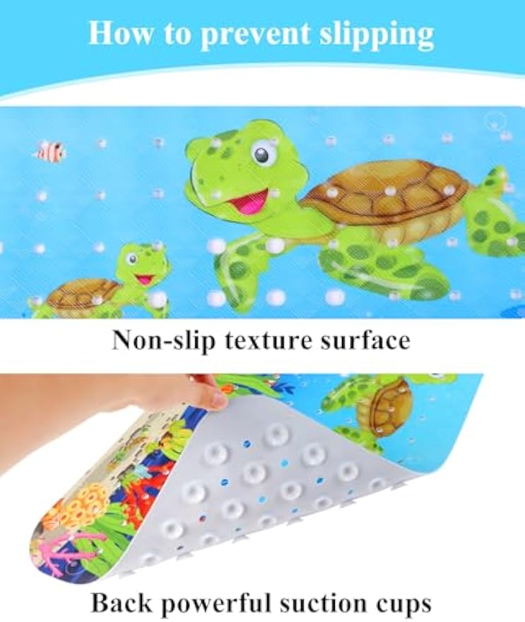 Secopad Bathtub Mat Non Slip, Cute Tub Mat, 40" x 16", Turtles | Rectangular, Anti-Slip, Machine Washable, with Drain Holes and Suction Cups,For Bathtub and Shower Floor, for Toddler & Kids
