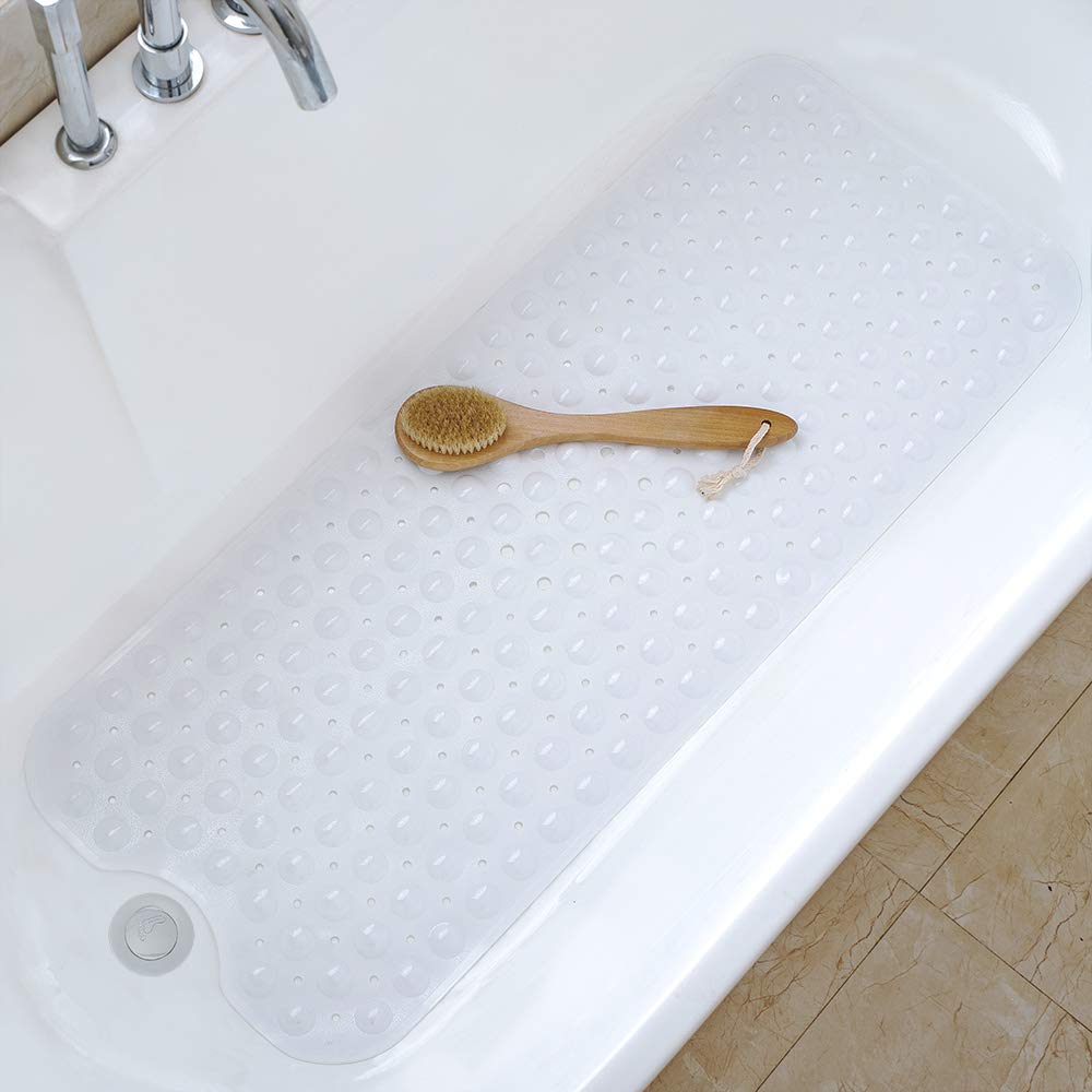 Bathtub Mats for Shower Tub Non-Slip Bath Mat 39 x 16 Inch Extra Long Shower Mat, Bath Tub Mat for Bathroom with Machine Washable, BPA Free for Kids (Clear Hot Pink)