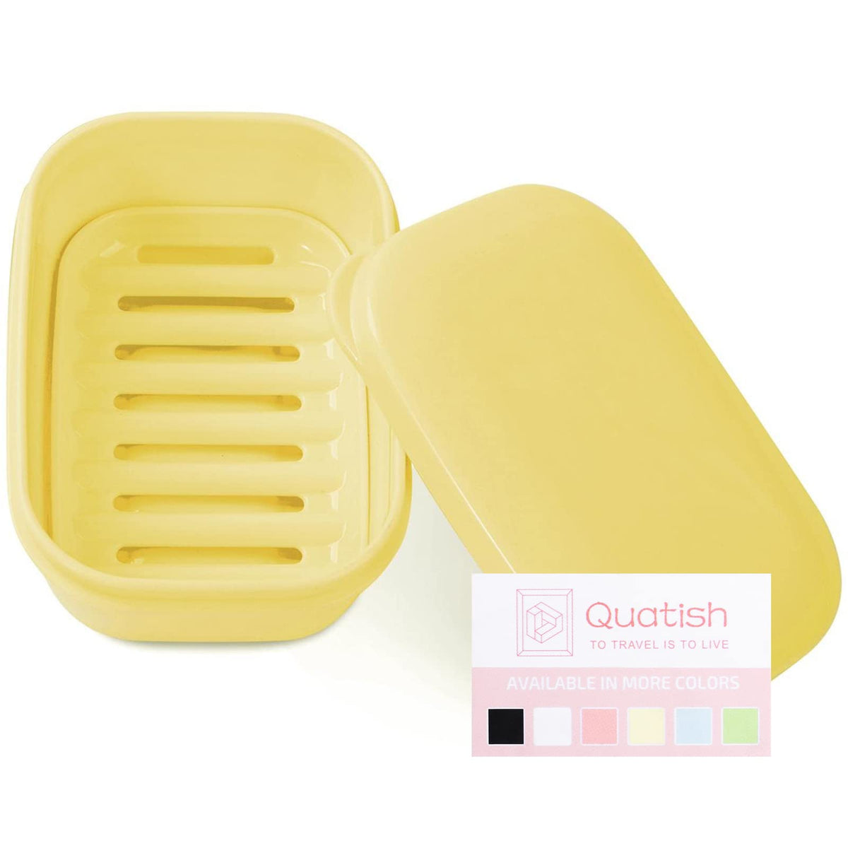 Quatish Leakproof Soap Dish with Lid & Draining Layer, Shatterproof Travel Bar Soap Holder Case Container, Portable Travel Size Toiletries Essentials for Camping, Gym, Bathroom, Beige