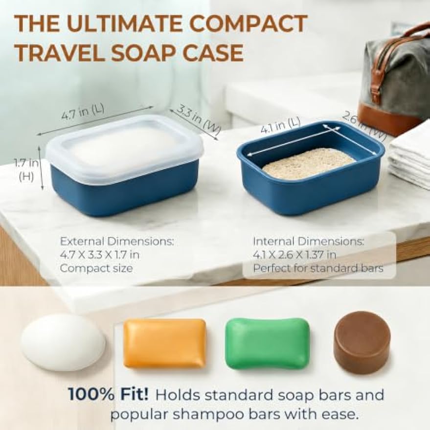AIMAIAIMAI Compact Leakproof Silicone Travel Soap Case, Portable Soap Container with Drainage Layer - 2026 Travel Essentials for Camping, Gym & Shower (Blue)