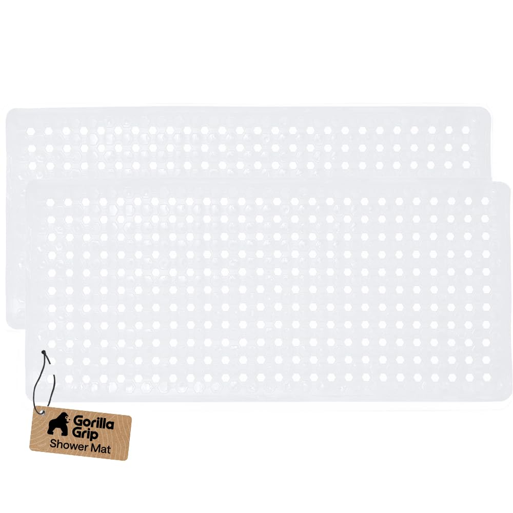 GORILLA GRIP Bath Tub Shower Mat, Bathtub Floor Liner, 35x16 Clear | Patented Large Mats, Machine Washable, Suction Cups and Drain Holes to Keep Tubs Clean, Soft on Feet, Bathroom Essentials